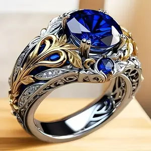 Vintage Synthetic Sapphire Ring Set - Statement Rings for Him and Her, Everyday Wear and Special Occasions Gift