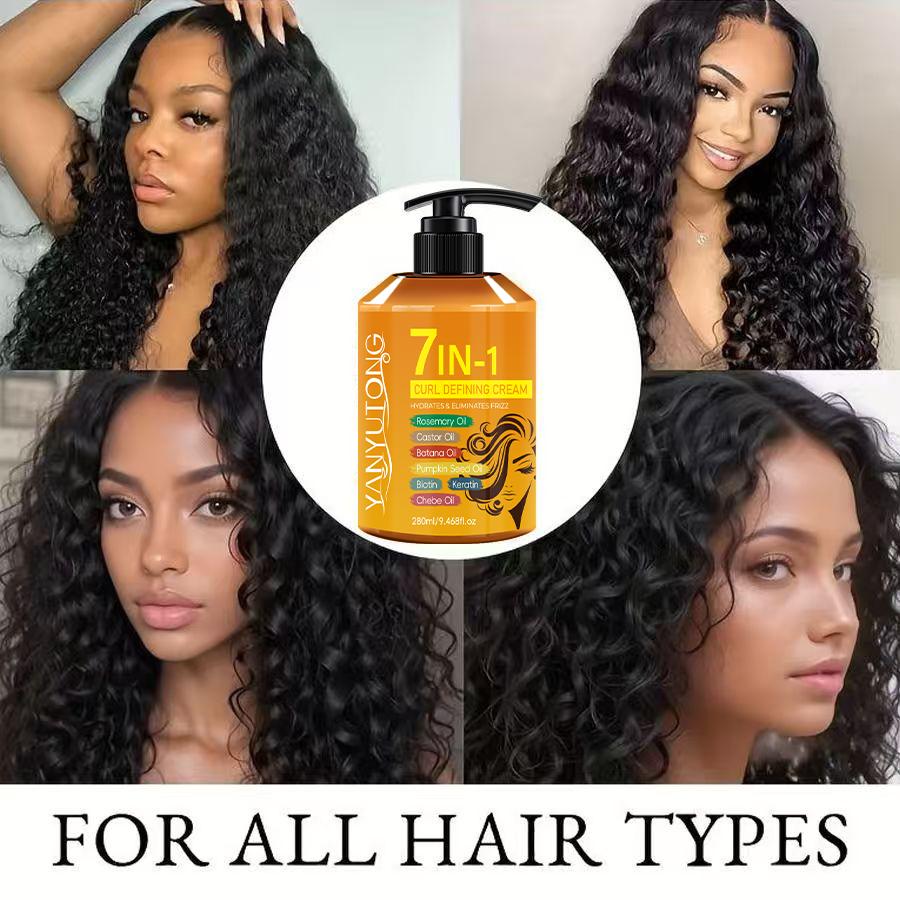 7-in-1 Curl Defining Cream 280ml — Suitable for wavy and curly hair, helps tame frizz and dullness, moisturizes and hydrates, provides a lightweight hold, keeps curls soft and bouncy, and reduces static. A styling gel-type haircare product.