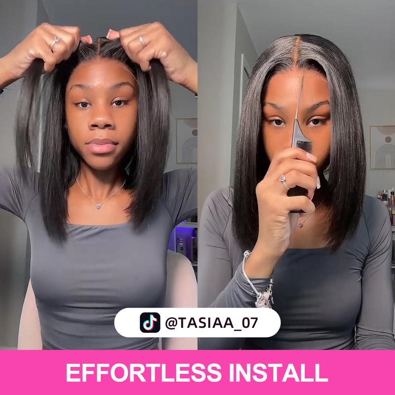 Layered Cut Bob Yaki Straight Wig 9x6 T Part Wear Go Glueless Bob Wigs Human Hair Bleached Knots For Women 180 & 250% Density Brazilian Deep Part Lace Glueless Wig
