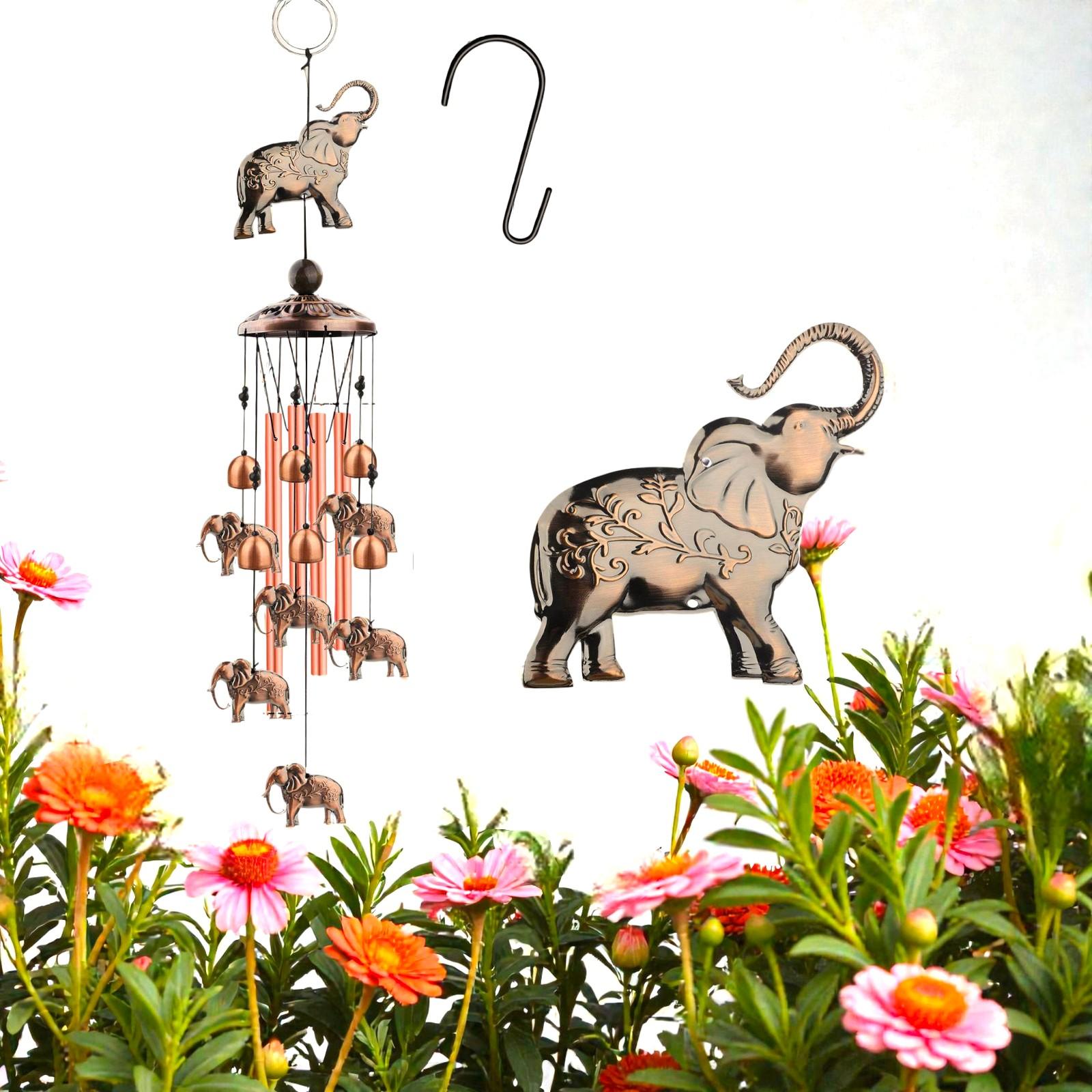 Elephant Wind Chimes for Outside — Handmade Large Metal Animal Memorial windchimes with 35.4" Aluminum Bronze Tubes for Outdoors Home garden Decor