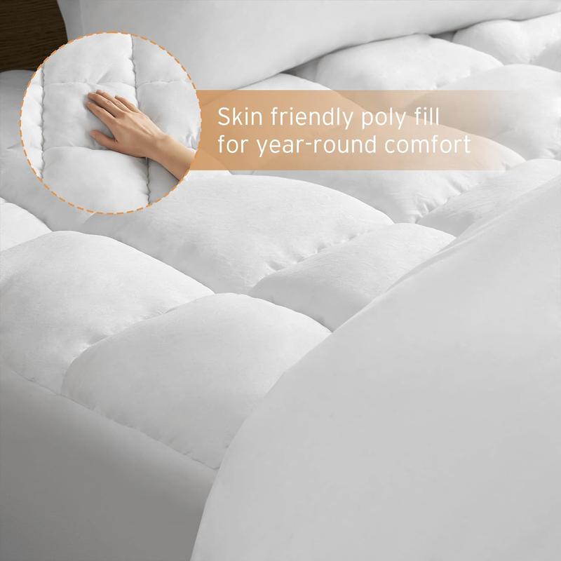 Intelligent Design Mattress Pad Cover, Overfilled High Desity Down Alternative Fill, Extra Fluffy 3D Puff Box Quilting, Soft Microfiber Mattress Topper Fitted Pocket Fits Up to 18"