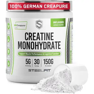SteelFit Creapure Creatine Monohydrate Powder – German Micronized Creatine for Muscle Gain, Strength & Brain Health, 30 Servings