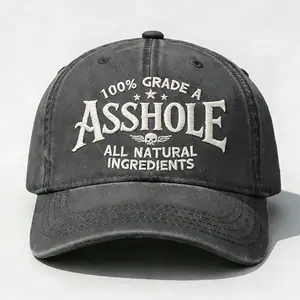 100% Grade A Assh*le Embroidered Washed Dad Hat, Vintage Low Profile Baseball Cap, Funny Sarcastic Quote Cap, Adjustable Casual Hat For Men