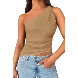 Cicy Bell Women’s One Shoulder Tank Tops Summer Going Out Tops Ruched Asymmetrical Sleeveless Shirts
