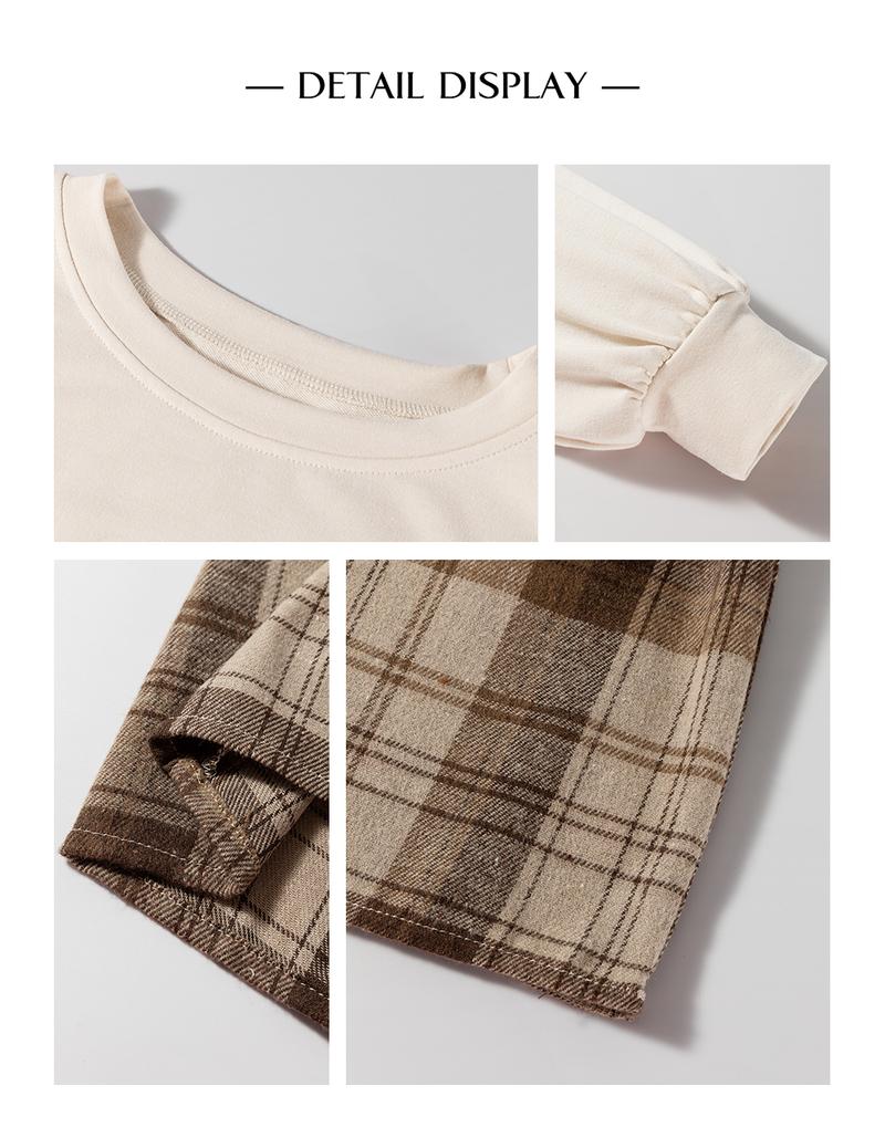 Asvivid Women's Plaid Patchwork High Waist Sweatshirt Mini Dress Roud Neck Long Sleeve Tshirt Dresses for Casual Wear Fall Fashion