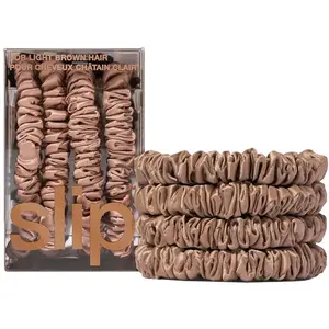Slip Silk Skinny Scrunchies - Elastic Scrunchies Set (Set Of 4) - Light Brown