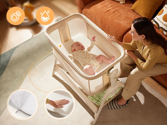 HARPPA Baby Bassinet 3-in-1 Rocking Cuddly Sway & Bedside storage Sleeper with Mattress Cover No Sheet for Cozy Nights Unisex Design Portable Sleeping Cot toddler bed