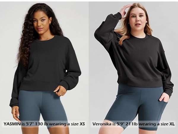 ODODOS Modal Soft Long Sleeve Cropped Sweatshirts for Women Oversized Crew Neck Pullover Crop Top Breathable Comfy