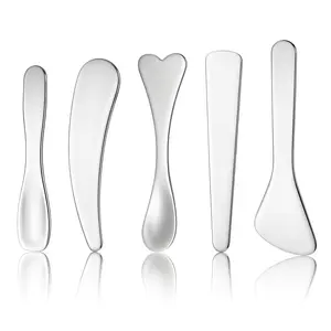 5-Pack Mini Metal Cosmetic Spatulas Stainless Steel Reusable Skincare Tools for Mixing Sampling Cream Mask Moisturizer Durable Rust-Resistant Eco-Friendly