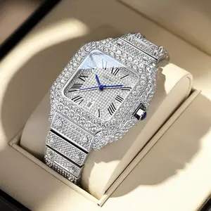 Dayand Night 2025 New Luxury Iced-Out Moissanite Full Diamond Analog-Digital Quartz Watch, Roman Numeral, Unisex Fashion Timepiece for Business Banquets & Daily Wear, Perfect Gift for Valentine's/Anniversary/Birthday