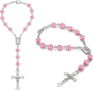 2 Pieces Car Rosary Rearview Mirror Auto Rosary Religious Car Mirror Hanging Accessories for Automotive Personalized Protection Charm for Auto Decors