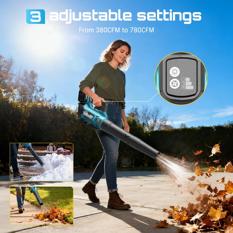 SEESII 40V Cordless Leaf Blower with 680CFM/210MPH Brushless Motor, 2x 4000mAh Batteries & 2 Chargers, Variable Speed & Turbo Button for Lawn Care & Debris Removal