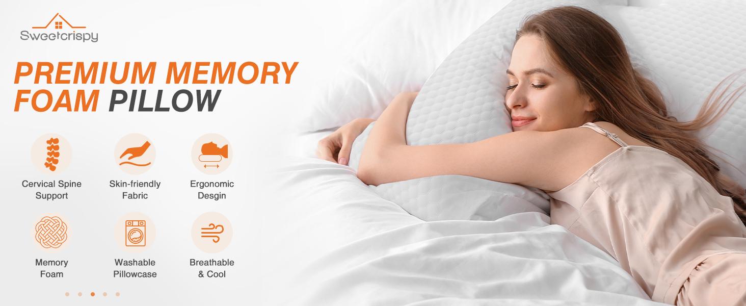 【Deal】Sweet Furniture Standard Size Memory Foam Pillow Side Sleepers Cooling Hotel Pillow with Removable, Machine Washable Cover - 1 Pack, 24" x 16" 【Deal】Sweet Furniture Standard Size Memory Foam Pillow Side Sleepers Cooling Hotel Pillow with Removable, Machine Washable Cover - 1 Pack, 24" x 16"