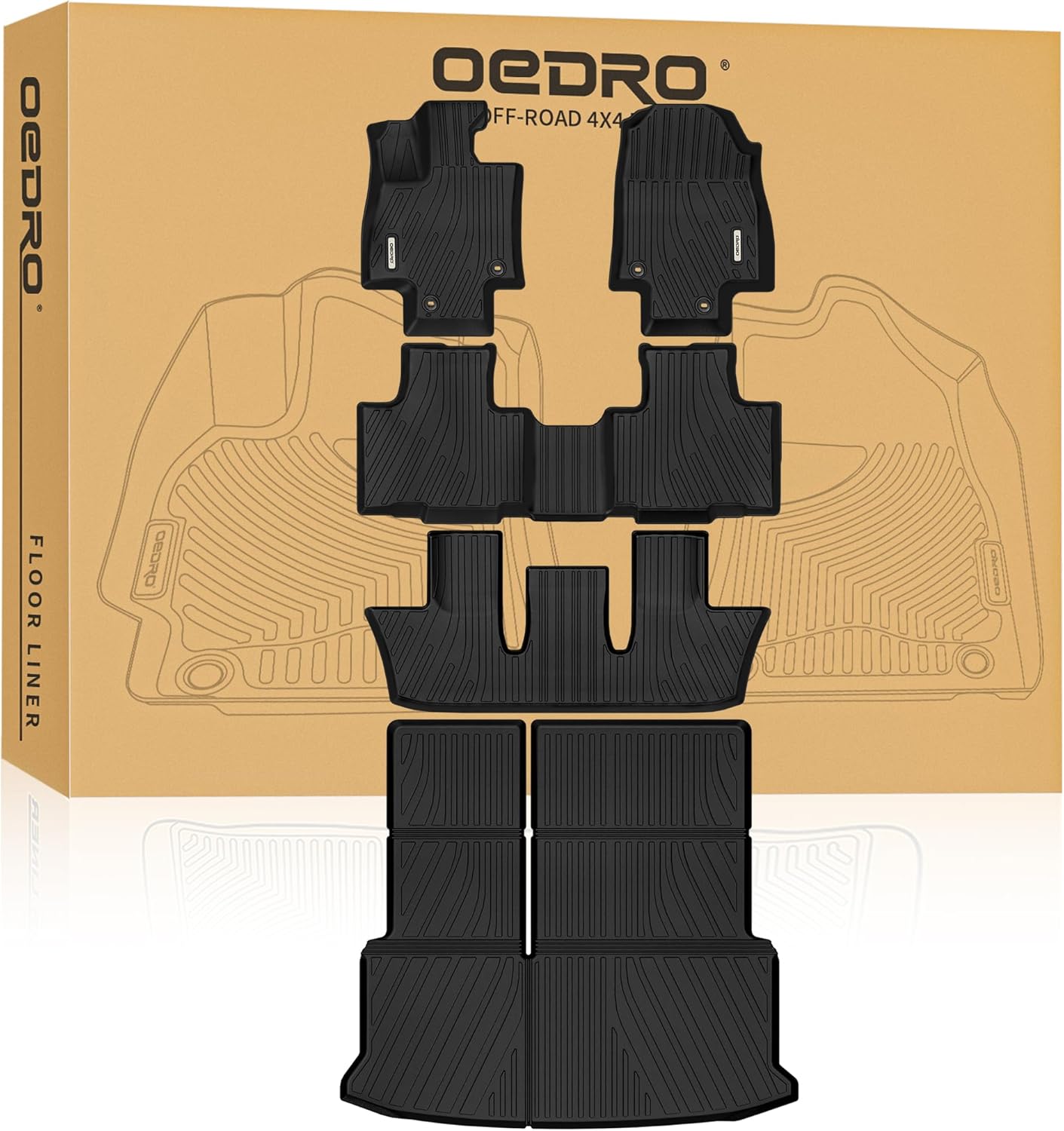 YITAMOTOR Upgraded Floor Mats Fit for Toyota Grand Highlander 2024 2025 w/Subwoofer 7 Seat (Include Hybrid), TPE Interior Seat Back Covers and Cargo Liner Behind 3rd Row (Trunk Mat with Backrest Mat)