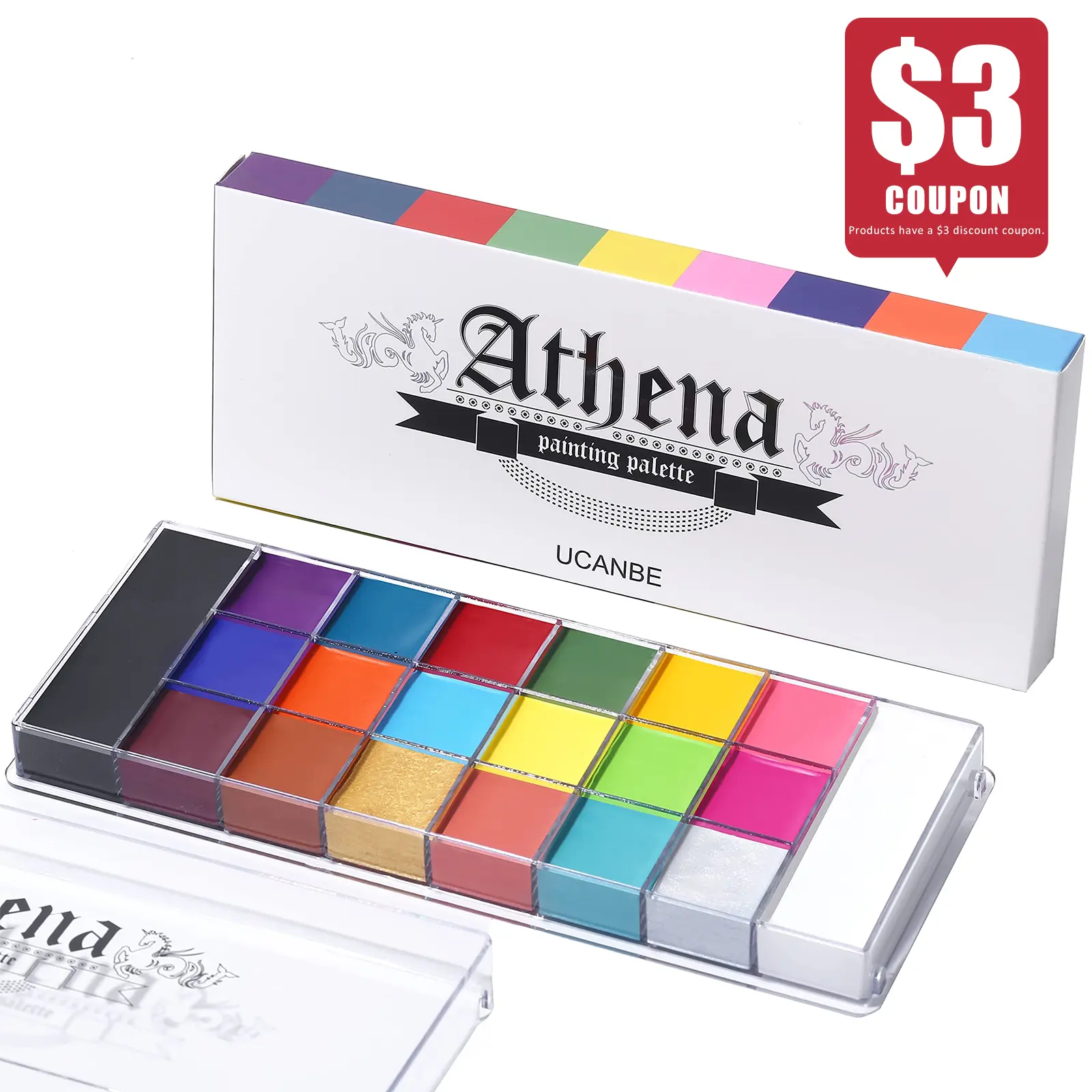 UCANBE Athena Face and Body Oil Paint Palette 20 Vibrant Colors Professional Safe Non-Toxic Tattoo Halloween Special Effects Party Makeup Kit for Kids and Adults
