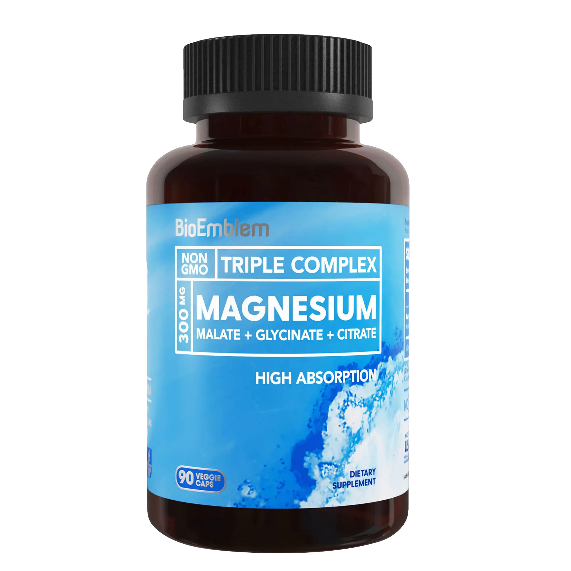 Triple Magnesium Complex | 300mg of Magnesium Glycinate, Malate, & Citrate for Muscles, Nerves, & Energy | Vegan, Non-GMO | 90 Capsules