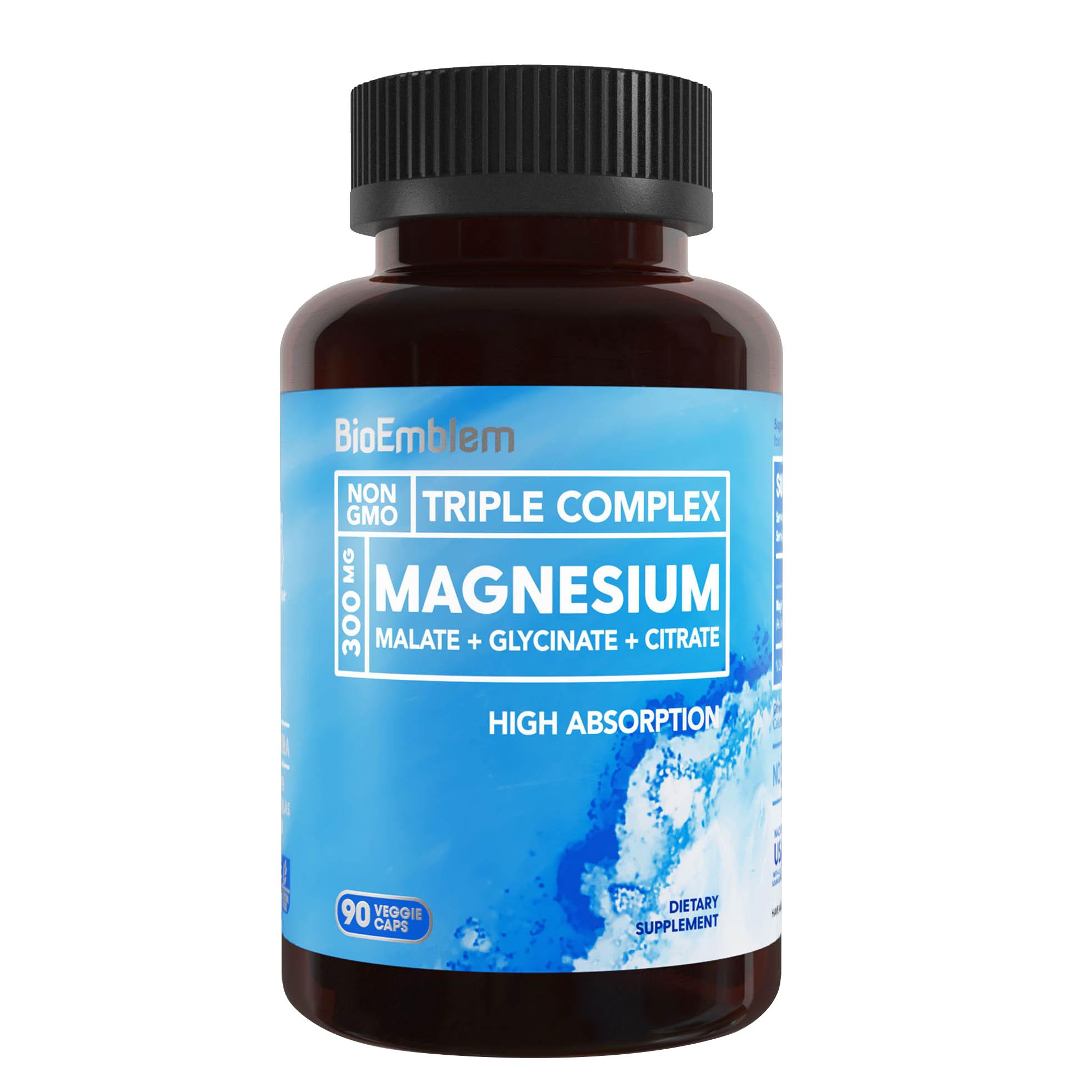 Triple Magnesium Complex 300mg of Magnesium Glycinate, Malate, & Citrate for Muscles, Nerves, & Energy Vegan, Non-GMO