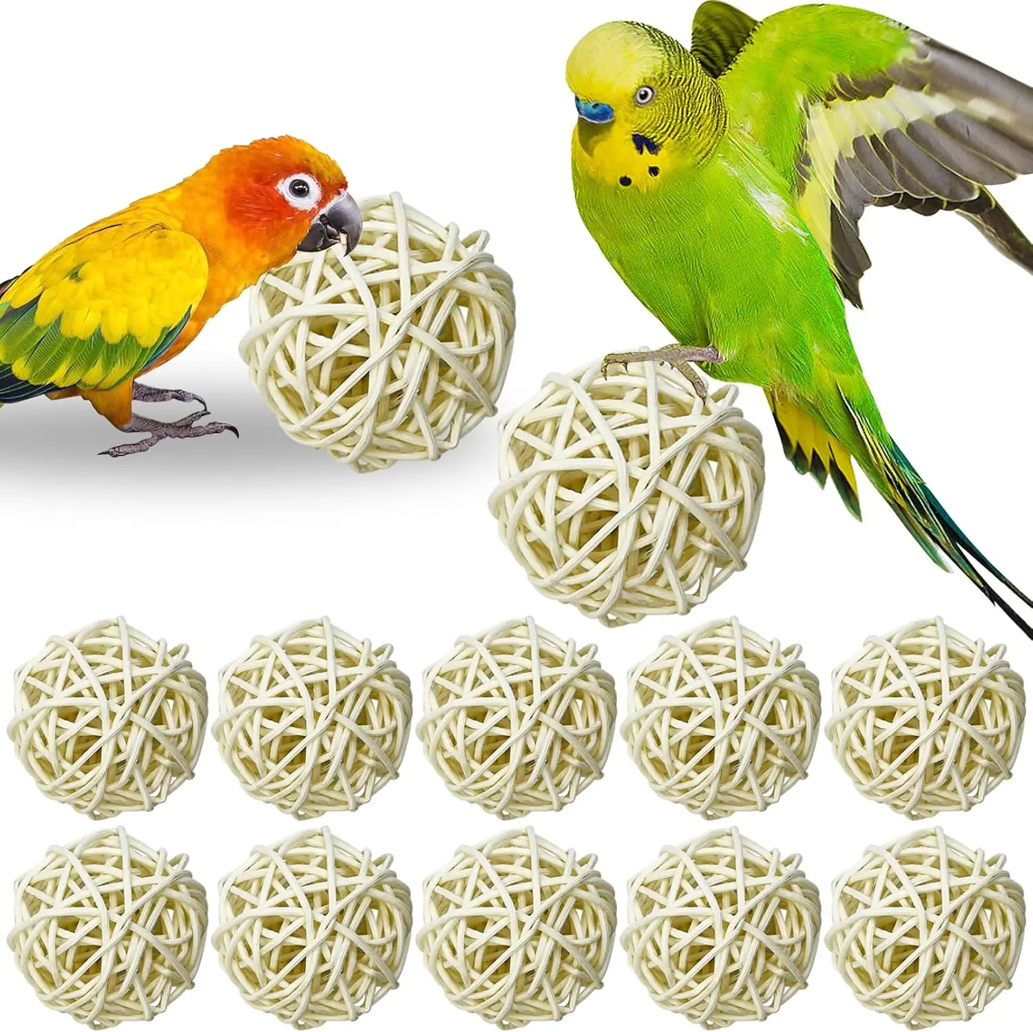Bird Safe Willow Wood Geometric Ball Toy for Parrots - 10/20 Packs, 10pcs Option, Stain-Resistant, Universal-Size, Chewable Interactive Foraging Toy for Mental & Physical Stimulation