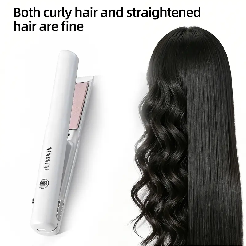 [Renhui] Portable Wireless Women's Hair Straightener — Lightweight Mini Hot Comb, Type-C Charging Port, Travel USB Rechargeable Curling and Straightening Dual-Purpose Hair Device, 2-in-1 Wireless Mini Portable USB Hair Straightener, Mother's Day Gift