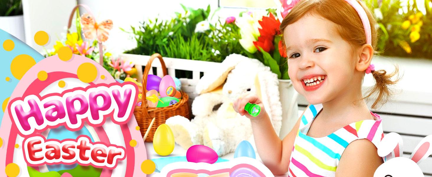 100Pack Prefilled Eggs with Toys Inside for Filling Specific Treats, Easter Theme Party Favor, Basket Stuffers, Classroom Prize Egg Supplies Toy for Kids