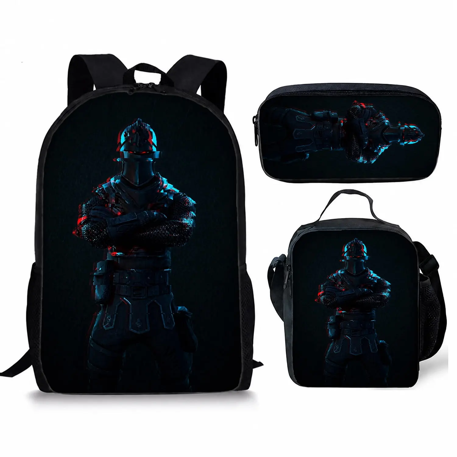 3-Pcs Bookbag Set, 3D Action Shooter Game Pattern Backpack for Gamer, Large Capacity Travel Backpack