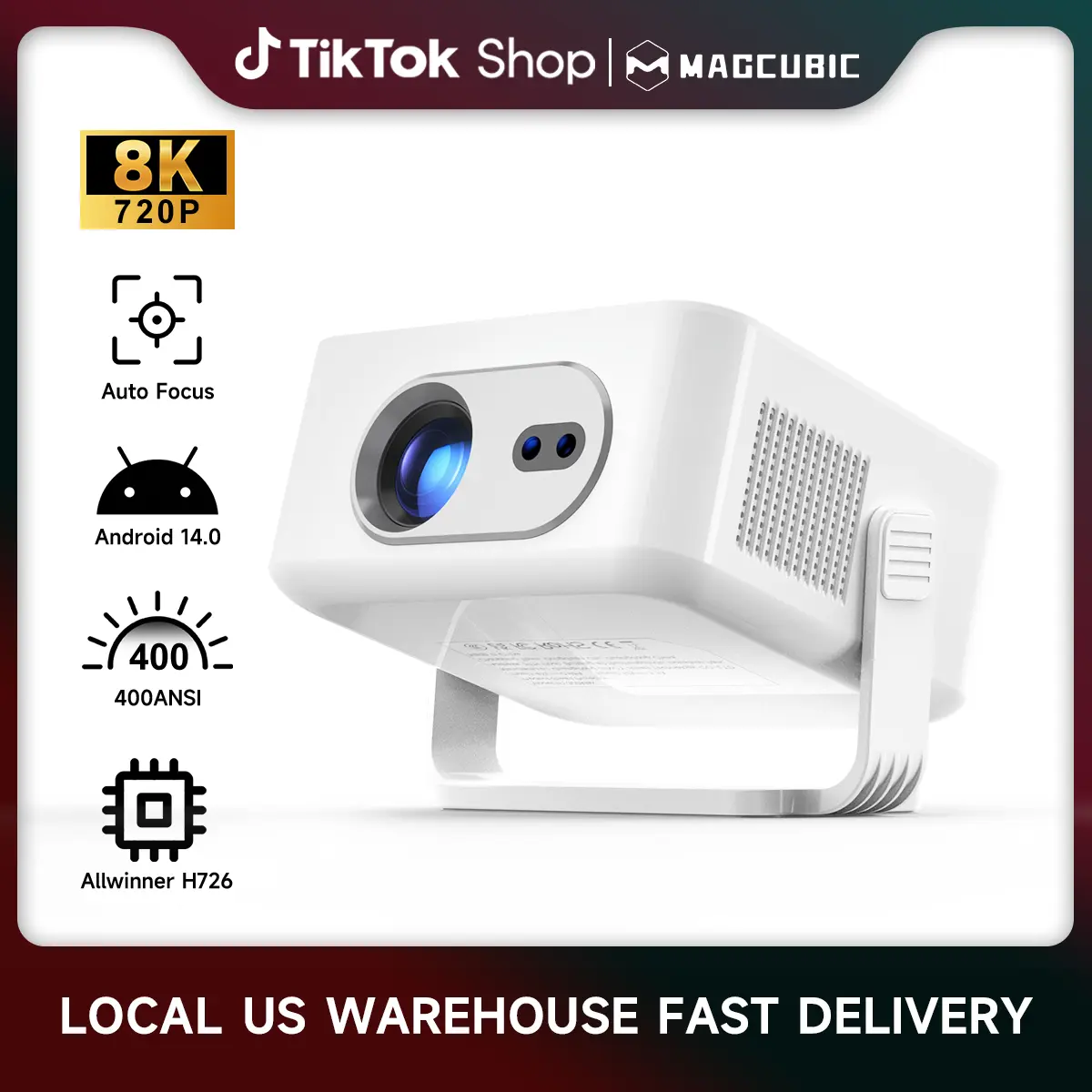 [US warehouse] Magcubic HY300MAX Projector Auto Focus Android 14 Allwinner H726 with Dual WiFi6 BT5.4 Auto Keystone HDR/HDR10+/HLG Built-in Speaker Portable Home Cinema Movie Outdoor Smart #TikTokShopBackToSchool,back to school,back to school haul
