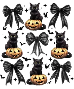 Black cat pumpkin, Halloween, Press-ready, Transfer only, MTO