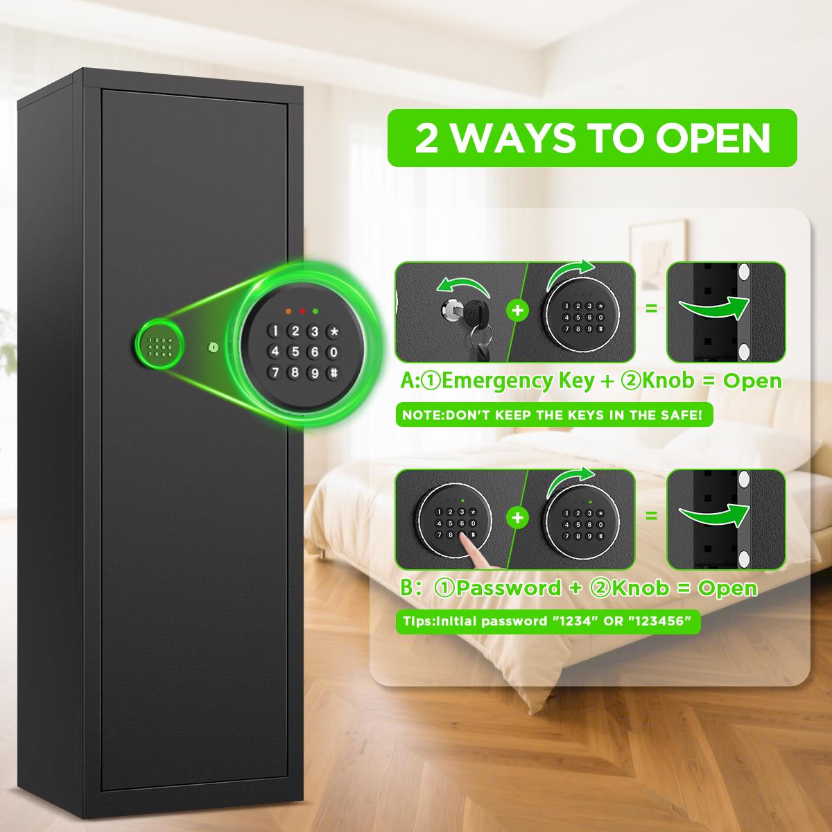 ACTIGER Large Long Gun Safe Cabinet Easy Assembly for Rifles and Pistols with Quick Access Digital Keypad Removable Shelves Anti-Theft Design for Home Security Storage Thick Steel