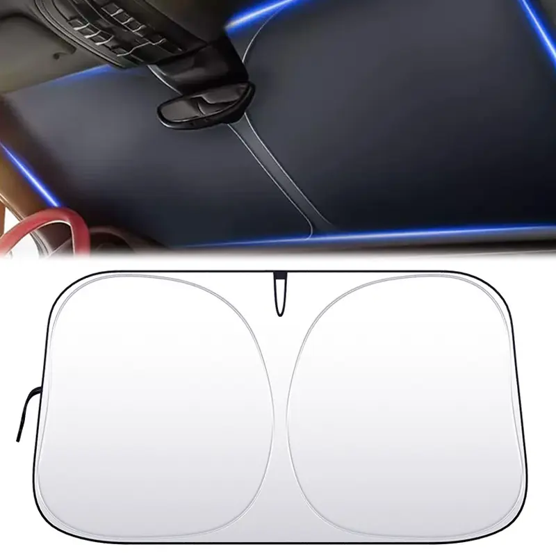 [fathersdaygift] Car Windshield Sun Shade, 300T Thickened Car Window Shades Heat Reflective Interior Cool, Universal Fit for Most Cars SUVs Trucks, Foldable & Portable Reflective Glass Windshield with Overlapping Umbrella -Black 55" × 32"