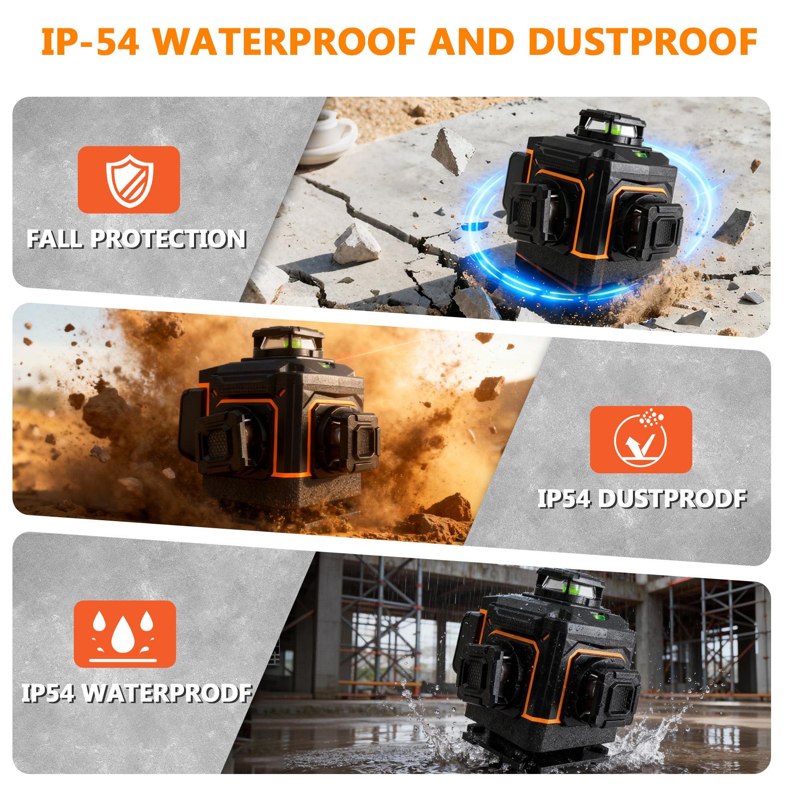 Laser Level with Tripod, 4x360° Self-Leveling Laser Level, Green Line Laser 4D Laser Leveler Tool, with 2 Lithium Batteries, Remote Control, Storage Box, IP54 Protection, Suitable for Hanging Pictures, Tiles, Home Renovation, Interior Projects