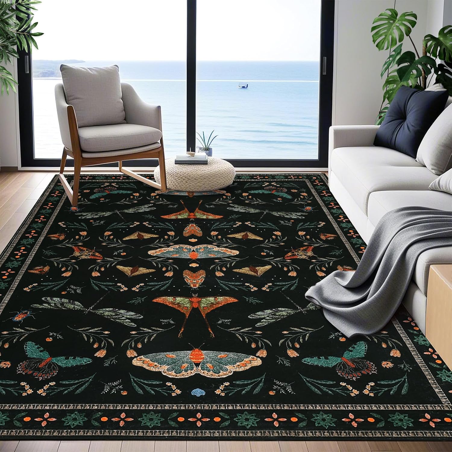 Insect Washable Soft Area Rugs for Living Room Bedroom Ultra-Thin Non Slip Dining Room Stain Resistant Rug Large Carpet for Office Nursery Bedroom