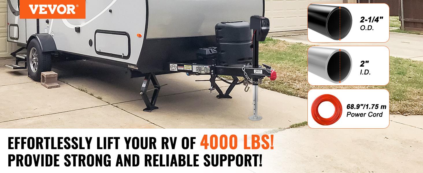 VEVOR Electric Trailer Jack, Power Tongue Jack, Two Version, 9.84"-33.85" Electric Tongue Jack with Waterproof Cover for Lifting RV Trailer, Horse Trailer, Utility Trailer, Yacht Trailer