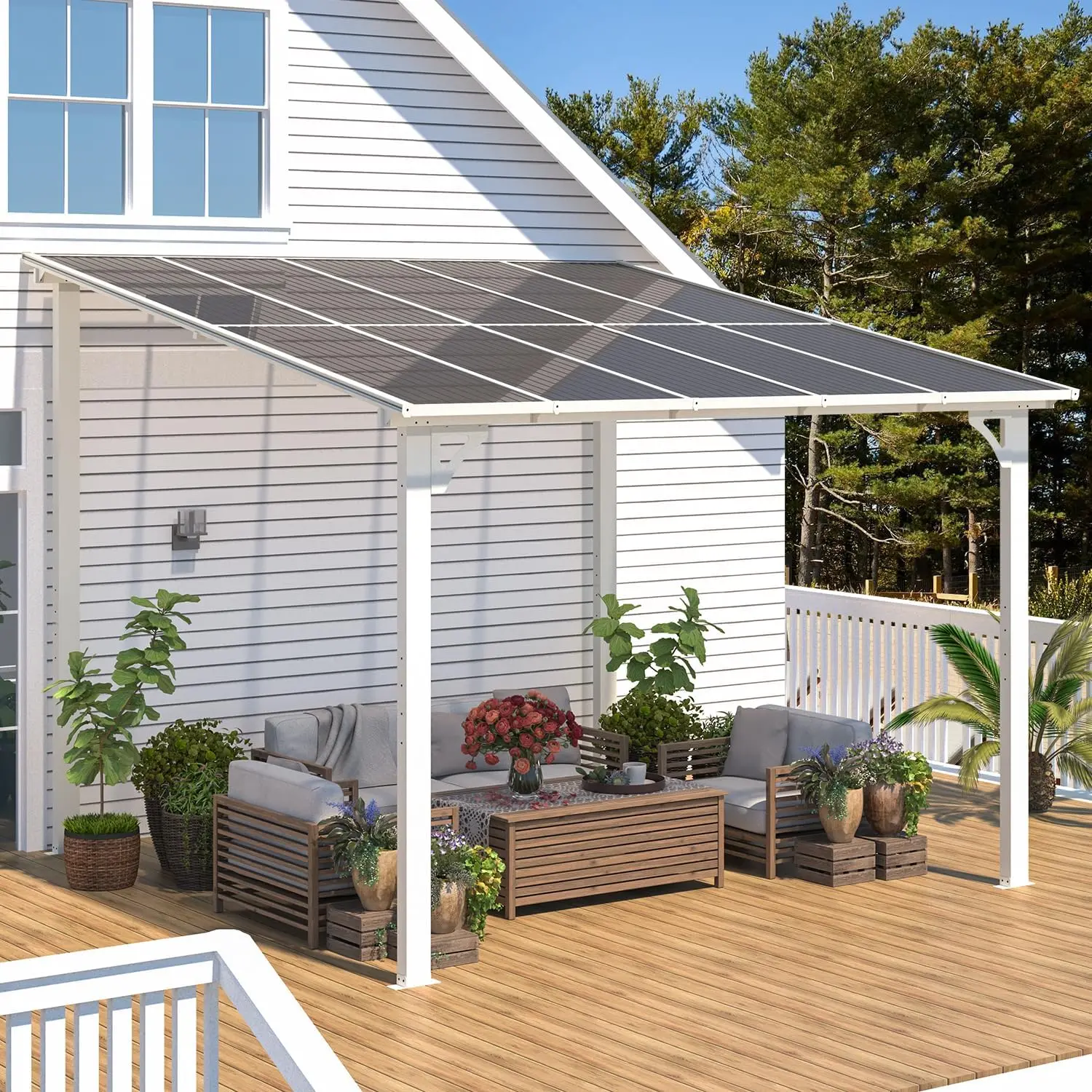 【Multiple packages arrived at different times】AECOJOY Large Wall Mounted Pergola Gazebo with Heavy Duty Canopy & Adjustable Panels for Outdoor Patio, Deck, and Pool Areas