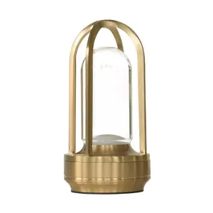 7 in. Gold Nautical Table Lamp Indoor Outdoor Cordless Operation USB Charging