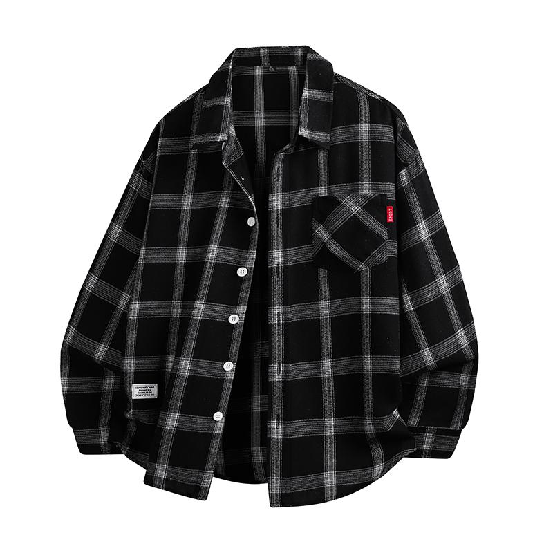 Men's Vintage Checked Menswear Longsleeve Shirt, Retro Cotton Blend Button-Down with Loose Fit, Cozy Gift for Dad or Hubby, Button Front, Button Up Design