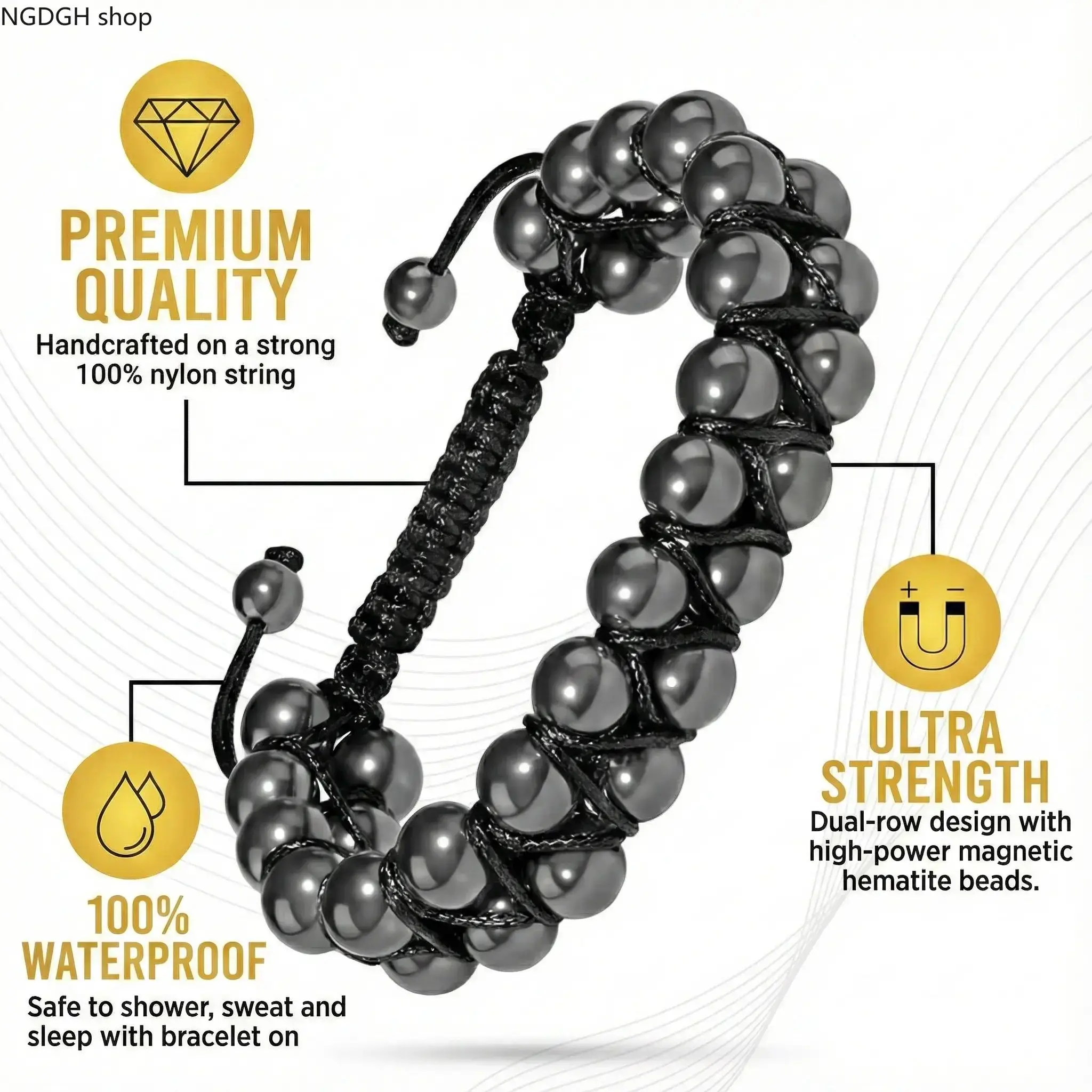 Magnetic Hematite-Amethyst Crystal Adjustable Healing Bracelets Jewelry - Male Adult Stress & Pain Relief Energy Magnet Accessory for Wellness Routine, No Extra Tools Needed for Adjustment, Energy Magnet Bracelet, Adults, Crystal Bracelets