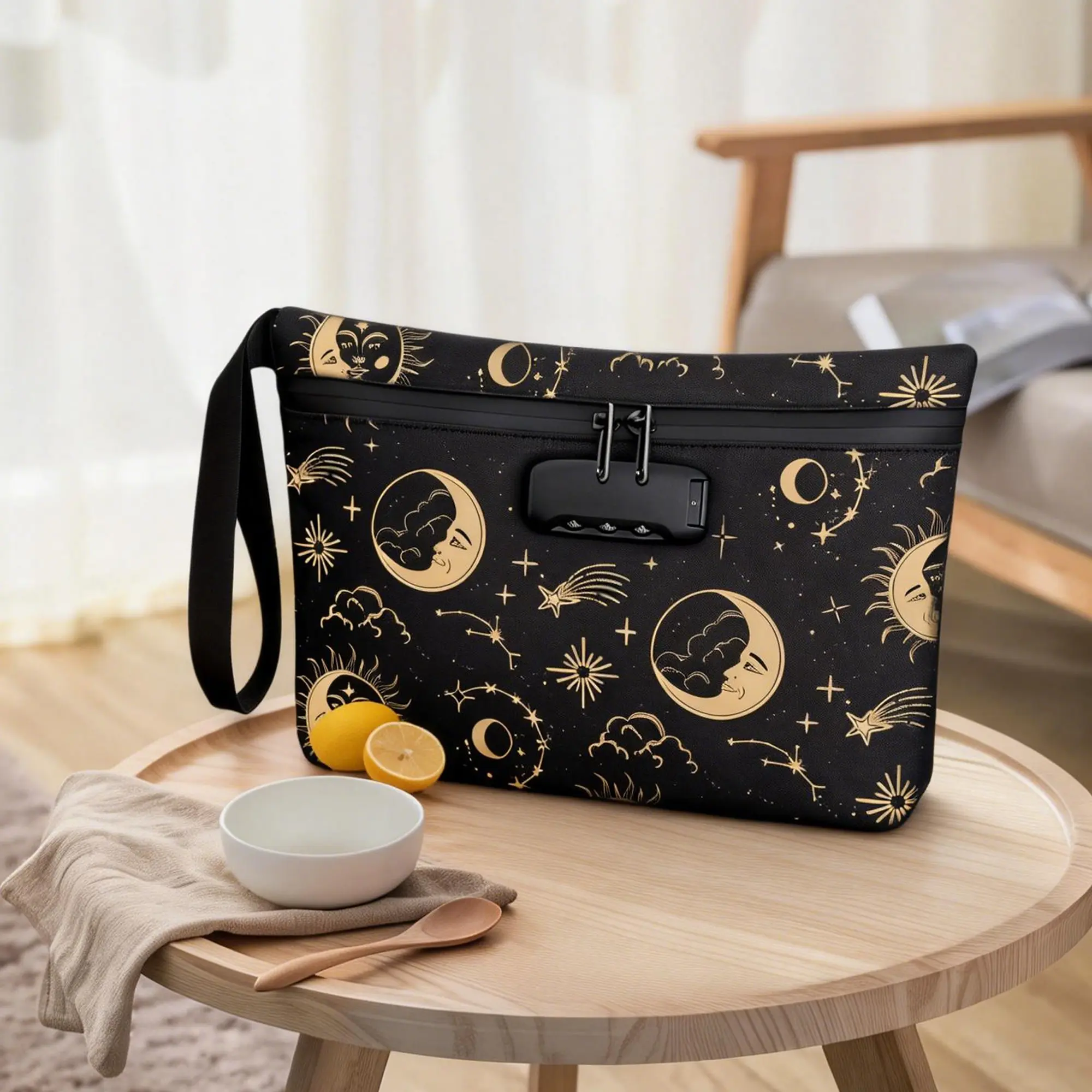 Nylon Lightweight Dustproof Storage Bag with Creative Pattern, Combination Lock, Large Capacity & Zipper Closure, 1-Count Portable Organiser for Home Use, Ideal Gift Option