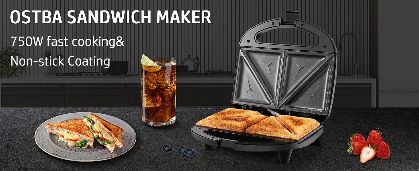 OSTBA Sandwich Maker, Toaster & Electric Panini Press with Non-Stick Plates, LED Indicator Lights, Cool Touch Handle, Black Kitchen Appliances Universal Griddle