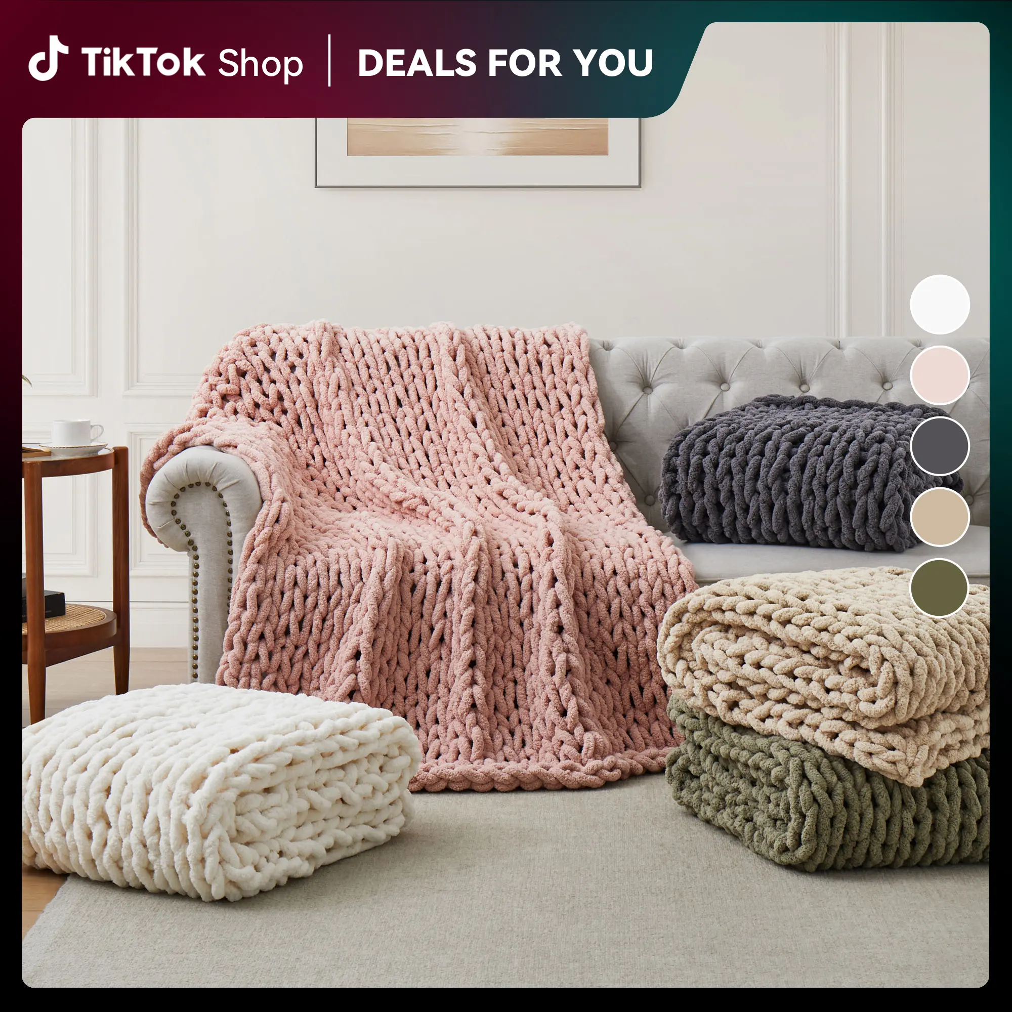 PEACE NEST Chenille Knit Throw Blanket 50"x60" Soft Cozy Couch Blanket Machine Washable Sofa Throw for Bedroom & Living Room Decor in Multiple Colors