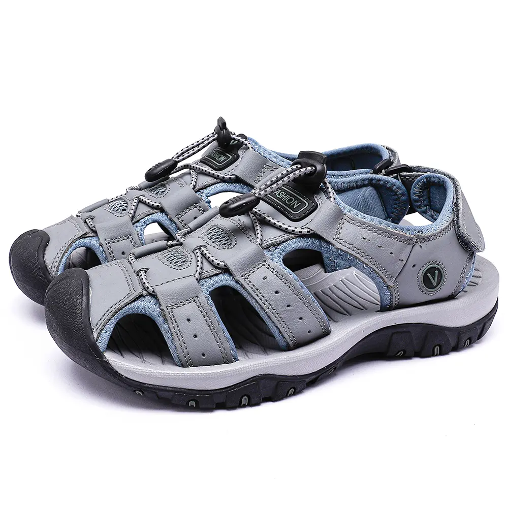Men's Closed Toe Outdoor Water Sport Hiking Sandals for Beach & Outdoor Enthusiasts, Quick-Adjust Drawstring, Breathable Perforated Leather, Anti-Slip Rugged EVA Sole, Summer Walking Shoes