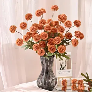 10pcs Fake Flowers Faux Silk Pompon Mums, Bulk Fake Mini Chrysanthemums with Stems, Artificial Kiku Flowers for Vase DIY Centerpieces Bouquet Floral Arrangements Decorations (Orange)