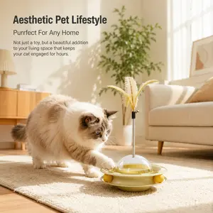 Interactive Cat Toy for Indoor Cats, 3-in-1 Tumbler Kitten Toys with Track Roller Balls, Spring Feather Wand & Bell, Wobbler Puzzle Mental Stimulation Exerciser furry friend