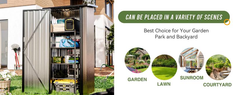 Aoxun 5x3FT Outdoor Storage Shed Metal Garden Tool Shed with Sloping Roof & Lockable Door Brown 5'x3' for Secure Storage