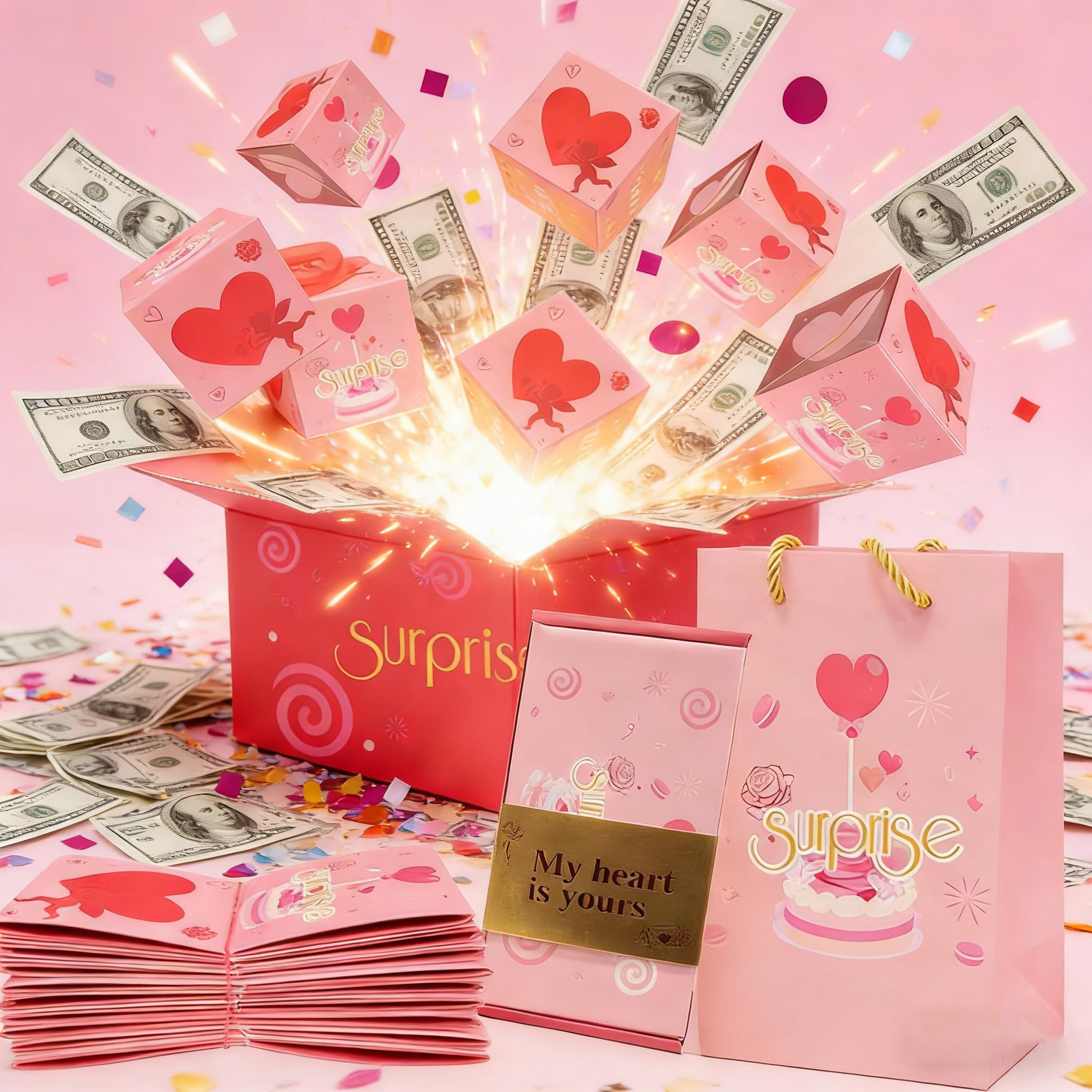 Surprise Gift Box, Exploding Cash Gift Box, Valentine's Day Gift, Unique Folding Pop-Up Red Envelope Gift Box, Luxury Gift Box for Birthdays/Anniversaries/Valentine's Day/Proposals/Cash Explosion
