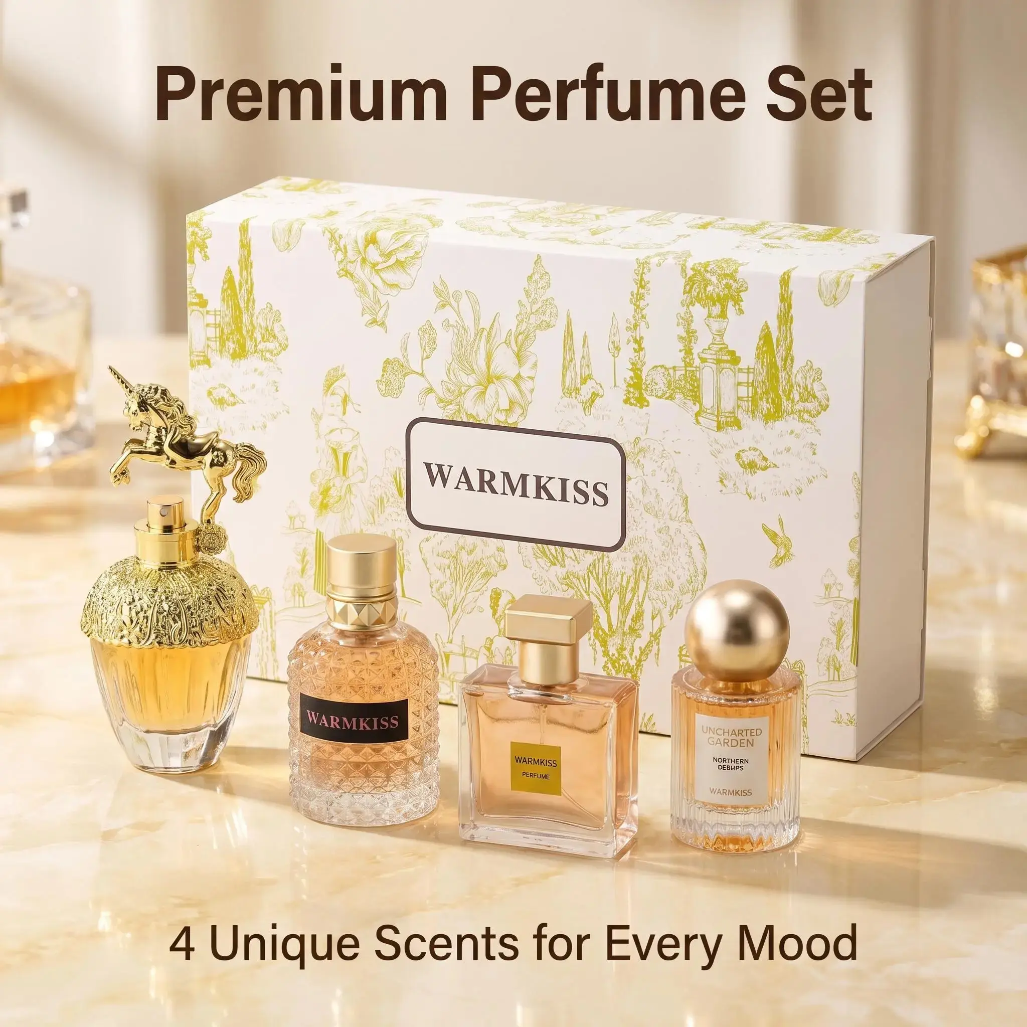 WARMKISS Women's Perfume Gift Set | Vanilla, Rose, Grapefruit & Cedar | 4-Piece 135ml Total | Long-Lasting Floral | Romantic Gift for Her |perfumes para mujer, perfume for women, long lasting perfume curations good scent luxury  collection ensemble