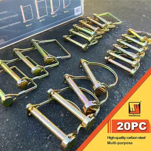 Shaft Locking Pin in 1/4", 5/16" and 3/8" Diameter Zinc-Plated Heavy Duty Safety Pins, Trailer Hitch Pin for Trailer Lock and Hitch Pin Lock for Farm Lawn Garden Wagons, Gold Color