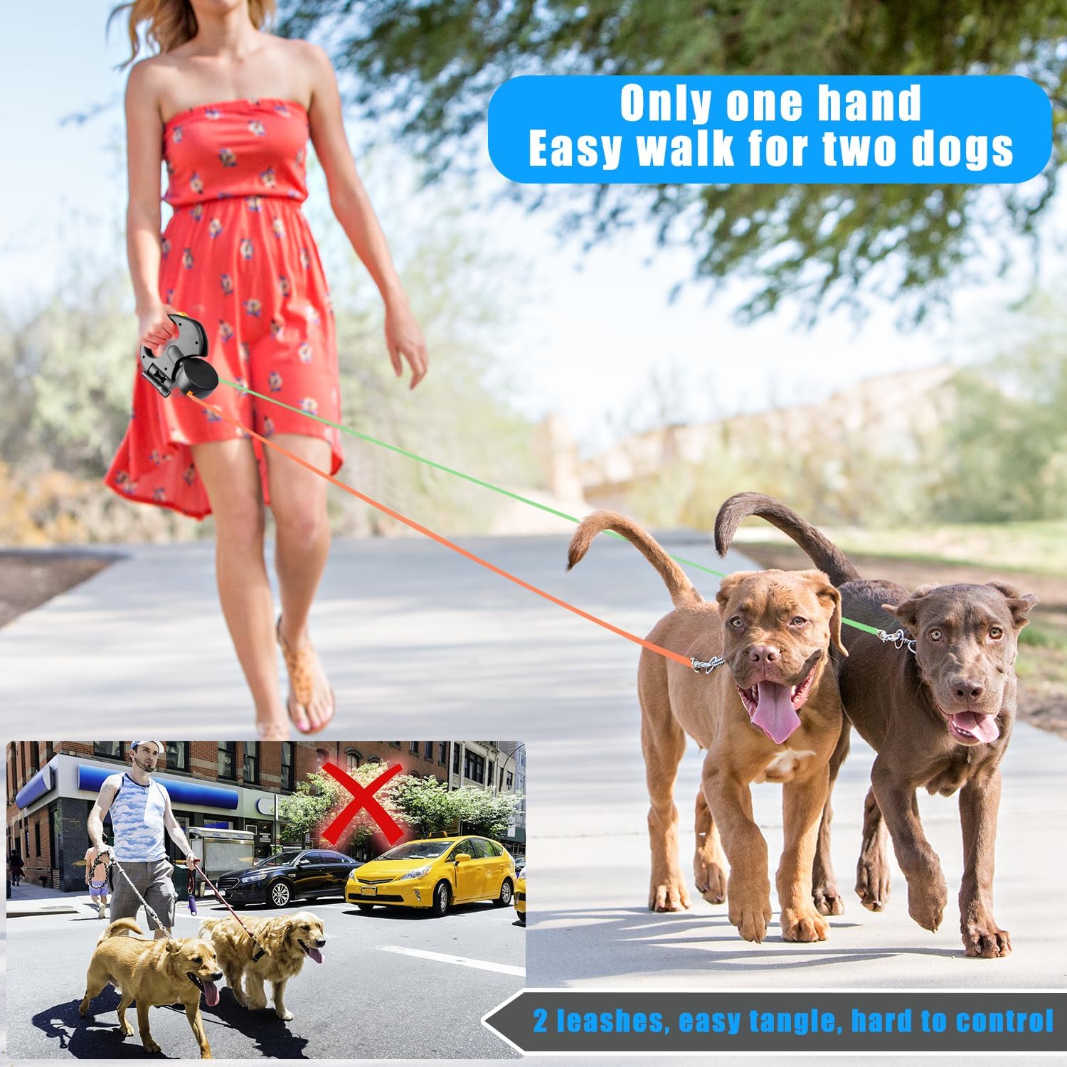 Dual Retractable Dog Leash, New Leash for Two Dogs 3M Pet Two-Headed Traction Rope for Running Hiking Training with 360 Tangle-Free, Two Dog Lead with Nylon Ribbon for Small Medium Dogs (Black) Dual Retractable Dog Leash, New Leash for Two Dogs 3M Pet Two-Headed Traction Rope for Running Hiking Training with 360 Tangle-Free, Two Dog Lead with Nylon Ribbon for Small Medium Dogs (Black)