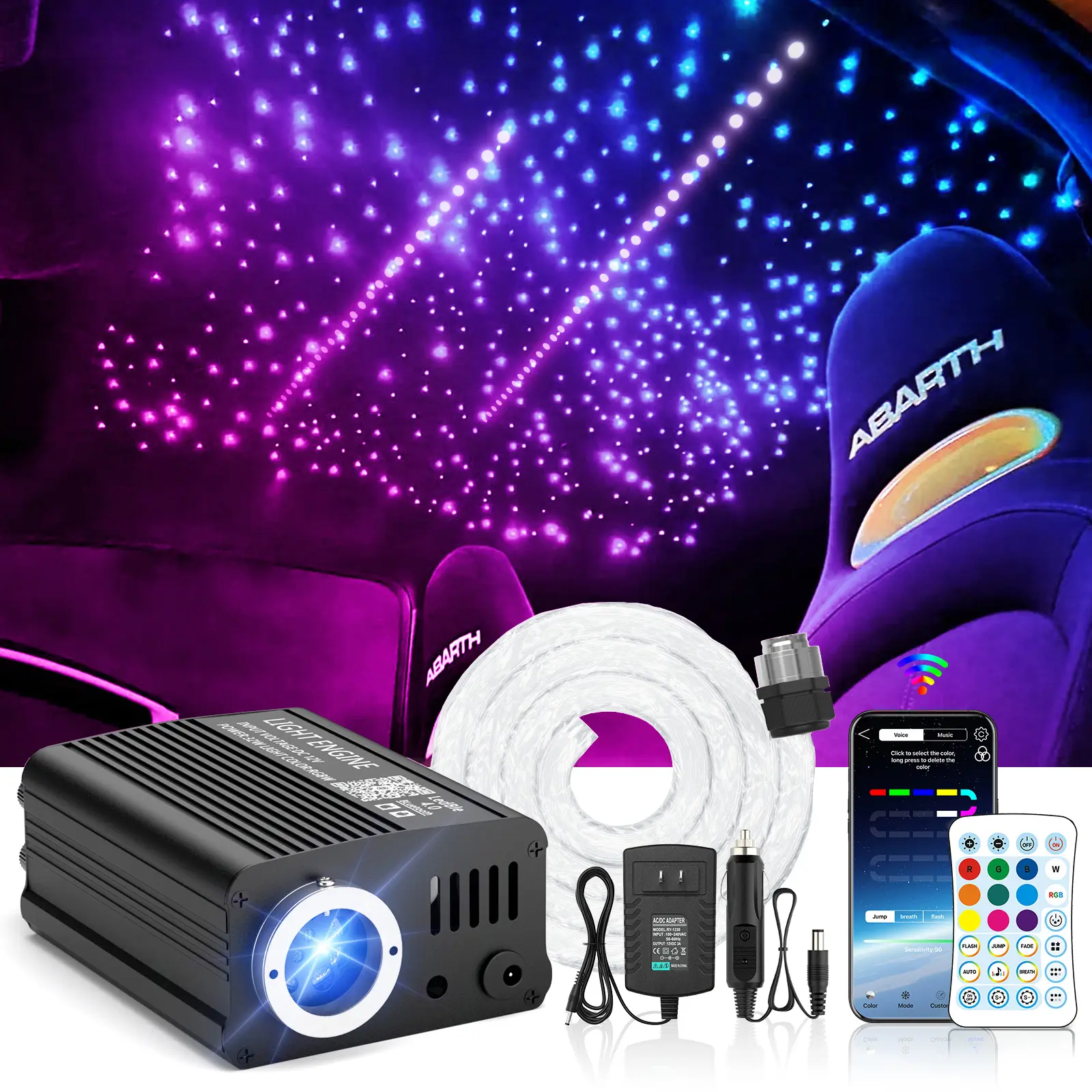 500-1100pcs Fiber Optic Starlight Headliner Kit 0.5/0.75mm Car Roof Ceiling Lights Twinkle Meteor APP Remote 16W 2-Year Warranty, Car Light Embellishments, Cars Accessories