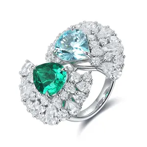 Toi Et Moi Emerald Aquamarine Ring – Pear Cut Sterling Silver Engagement Ring – Two Stone Birthstone Ring – Romantic Promise Gift for Her