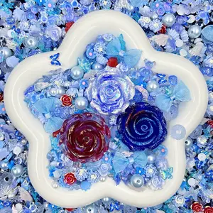 Frozen Flame -  Rose Mix - Floral Resin Cabochon Mix with Rhinestones – Assorted Flower Resin Charms for Whipped Cream Glue, Resin Art & Mirror Decoration